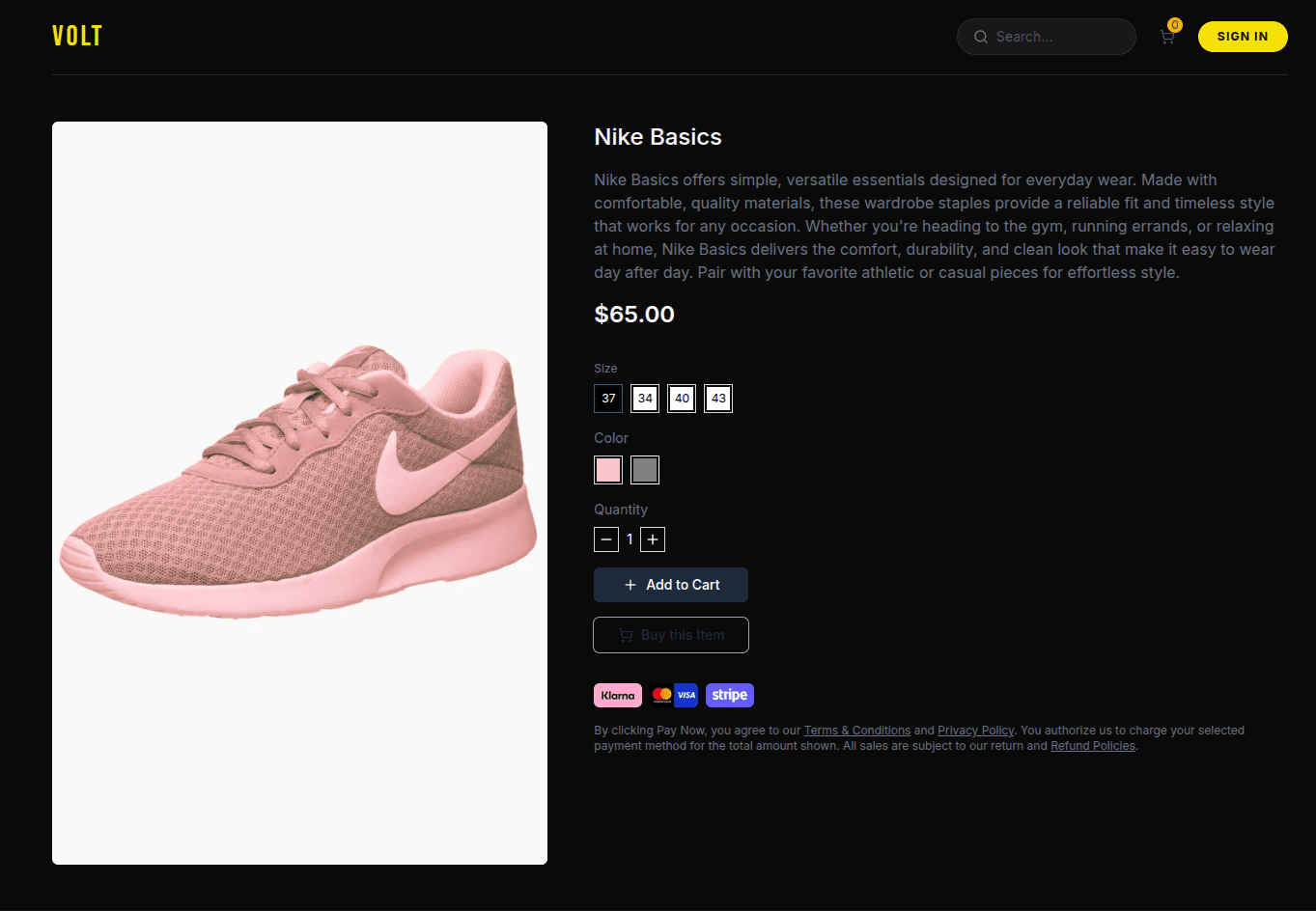 Product detail page