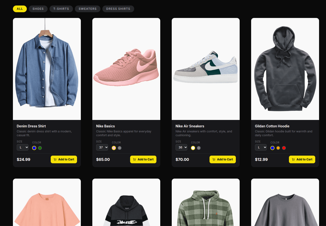 Product listing page