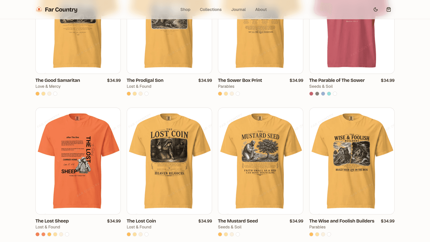 Full shop listing page with product cards