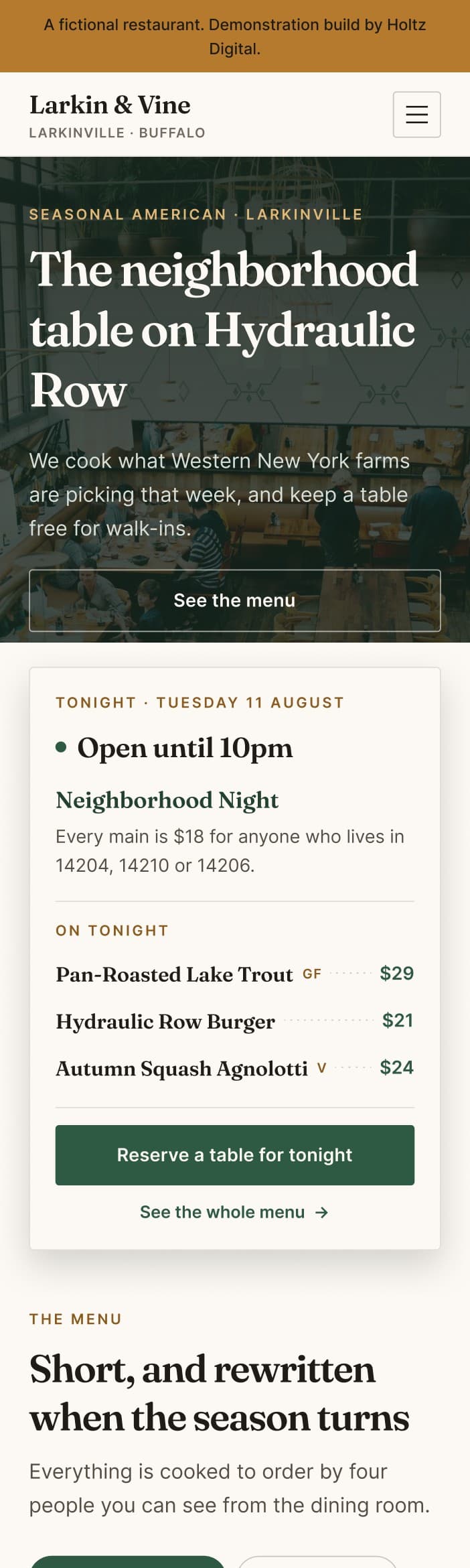 Figma design frame of the Larkin & Vine homepage at phone width