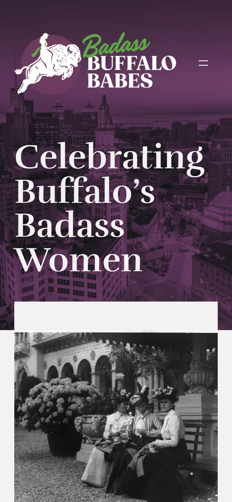 Badass Buffalo Babes homepage and navigation on a phone